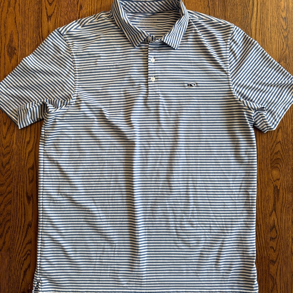 Vineyard Vines Striped Polo short sleeve Shirt - Blue and White Large